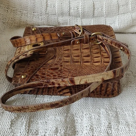 BRAHMIN Small Crossbody Croc Brown Leather Bag Purse - Picture 9 of 12